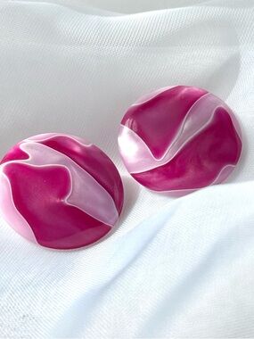 Pink Swirl Round Stud Earrings - Women Jewelry